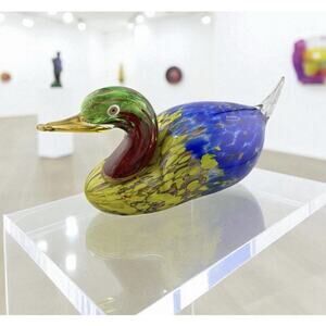 FORMIA Vetri Di Murano Hand Blown Multicolored Glass Duck Copper Sparkles Italy